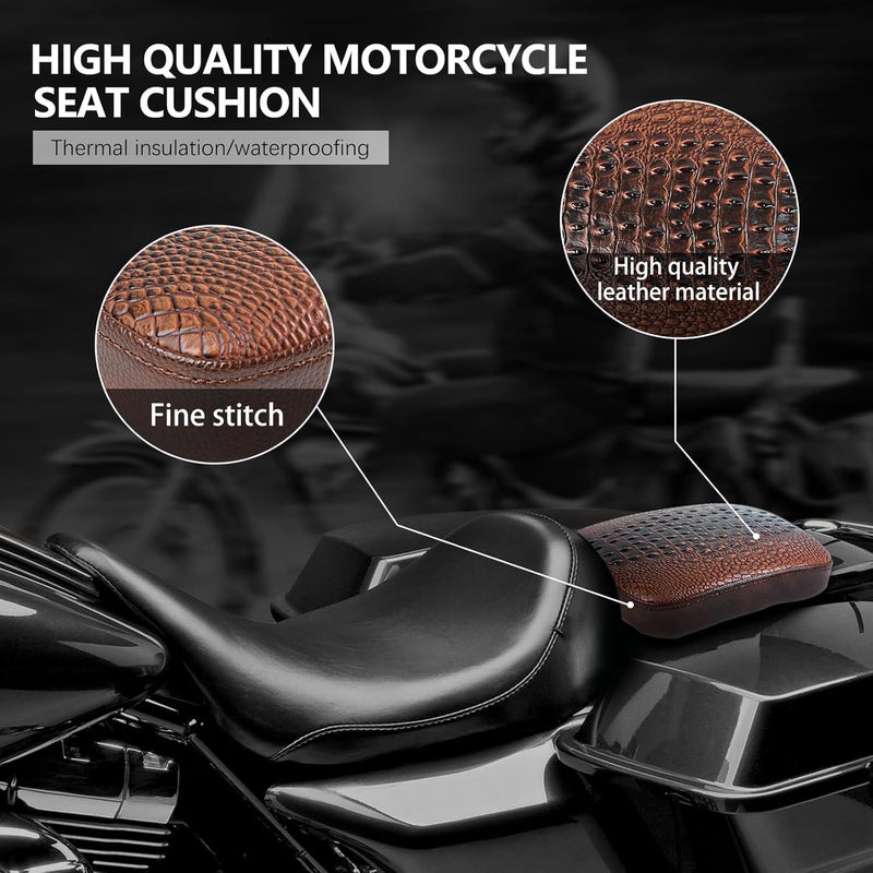 DREAMIZER Motorcycle Rectangular Pillion Passenger Pad Seat Universal Crocodile Style Brown Solo Seat Leather Pillon 8 Cushion Compatible with Most of the Harley Motorcycle,Cruiser,Chopper,Custom - Image 2